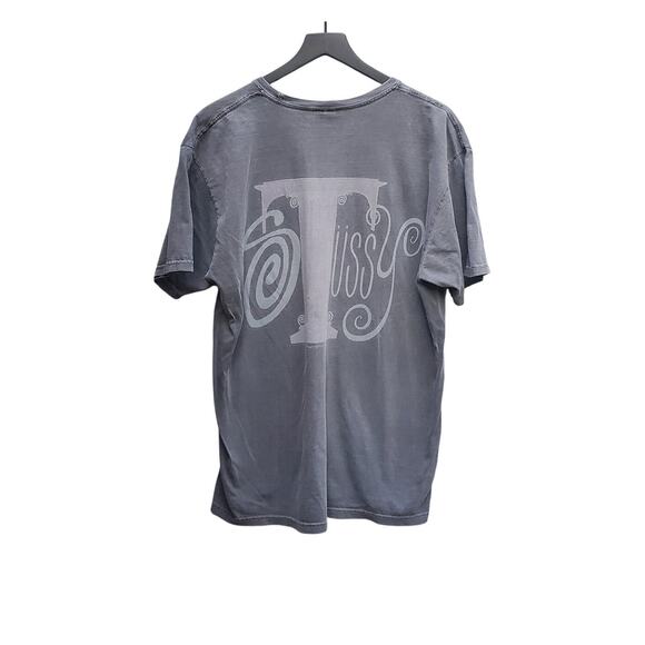 Stussy Column Pig Dyed T-Shirt Grey Size Large Big Logo 100% Cotton Streetwear - Picture 1 of 12